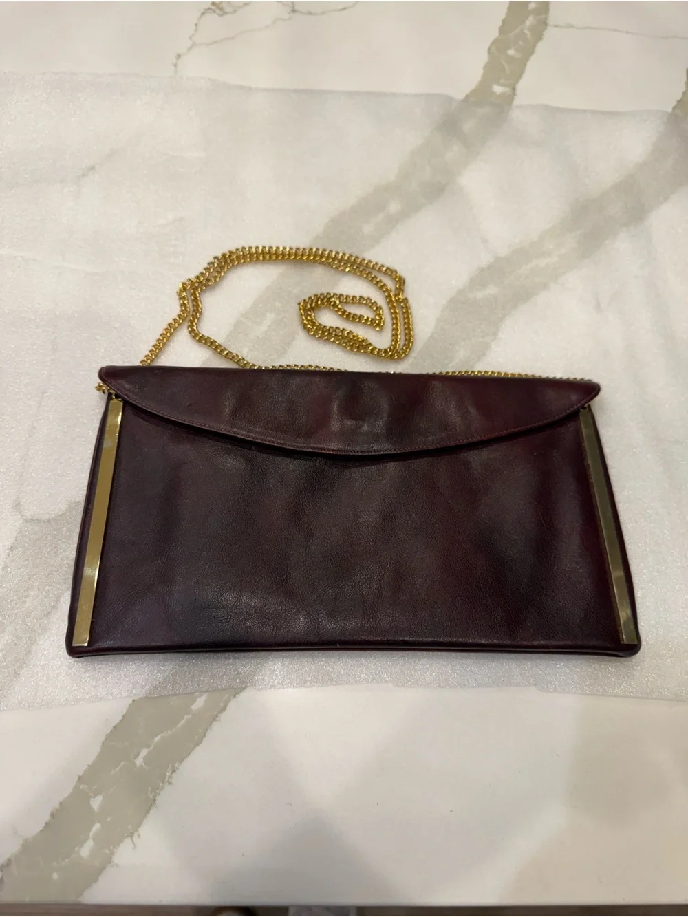 Susan Gail Woman’s  Envelope Clutch - Dark Burgundy W/ Gold Trim Genuine Leather